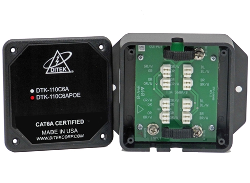 DTK-110C6APOE Entrance Protector: Ditek, CAT6A 10GbE, PoE, 110/110
